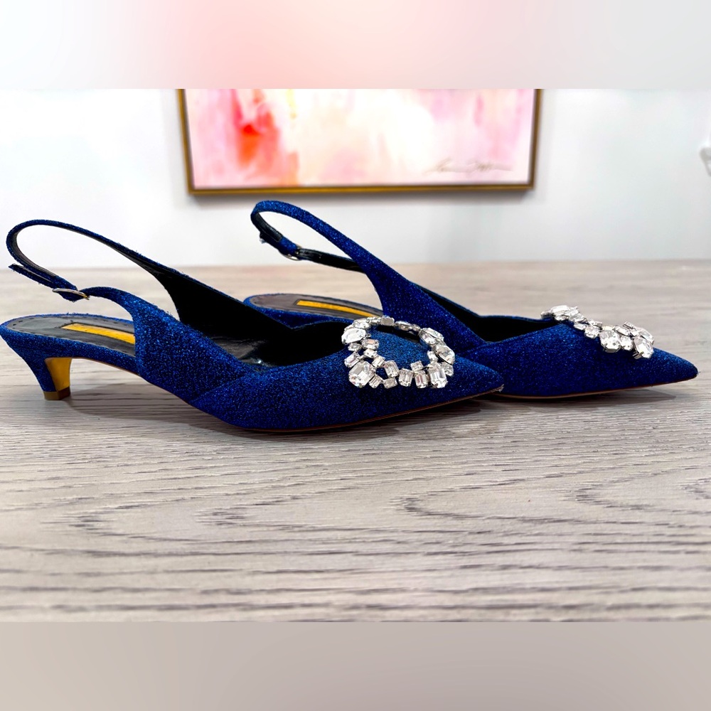 Rupert Sanderson Misty Crystal Lurex Slingback In Lapis Size 6.5 - Picture 4 of 11